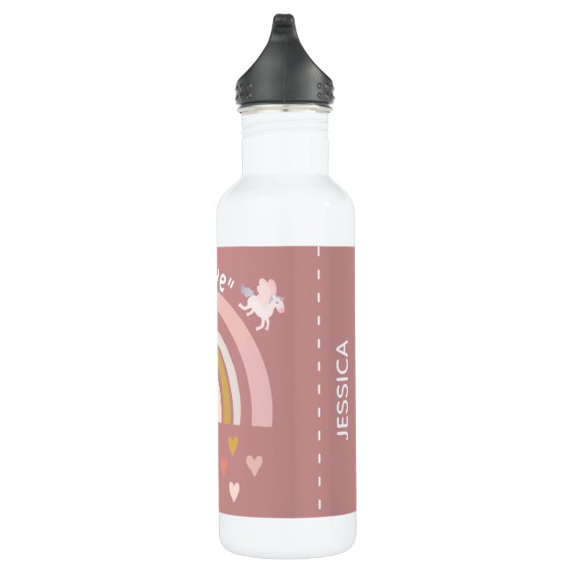 Rainbow Hearts glauben an Einhörner Personalisiert Edelstahlflasche (Rechts)