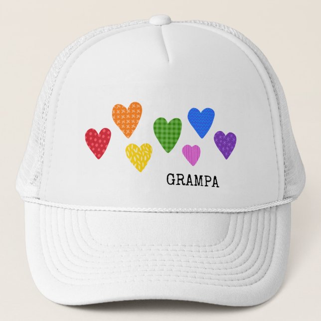 Rainbow Hearts GRAMPA Liebe Freude Kinder Truckerkappe (Vorderseite)