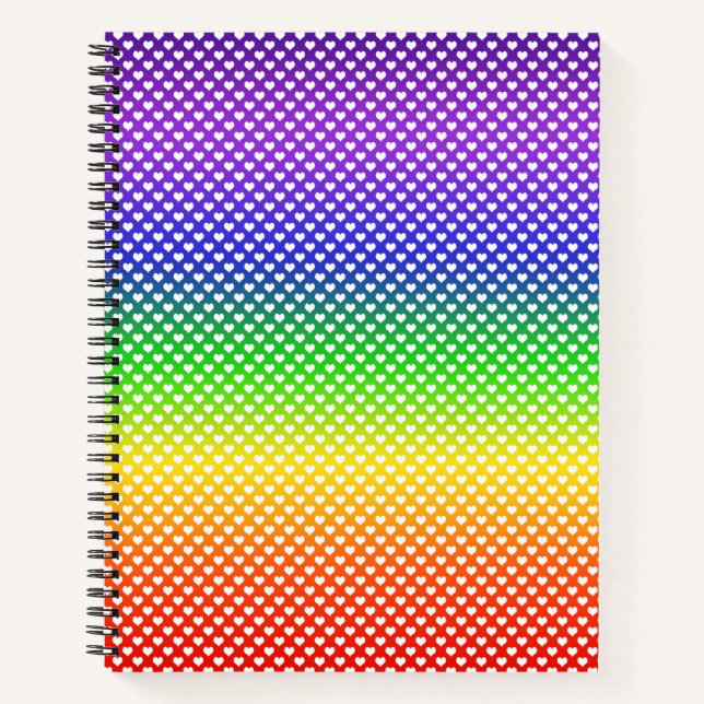 Rainbow Hearts Muster White Notizbuch (Vorderseite)