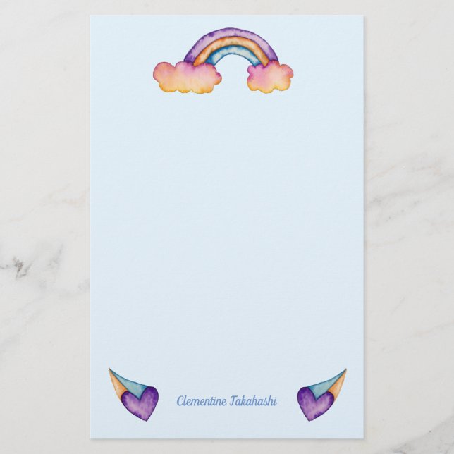 Rainbow Hearts | Niedliche Kinder Briefpapier (Vorderseite)