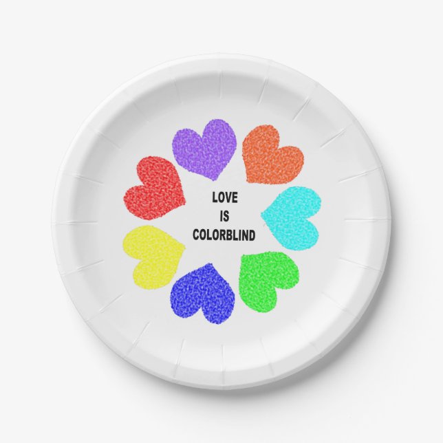 Rainbow-Hearts-Papier-Teller für die interrassisch Pappteller (Vorderseite)