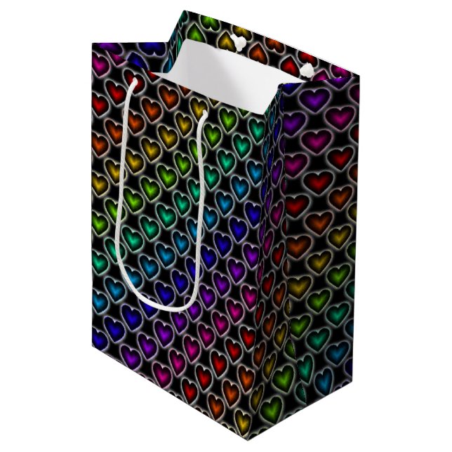 Rainbow Hearts Pattern Geschenktasche Mittlere Geschenktüte (Vorderseite Schrägansicht)