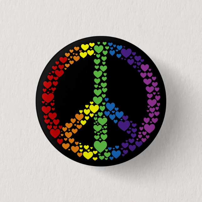 Rainbow Hearts Peace Sign Button (Vorderseite)
