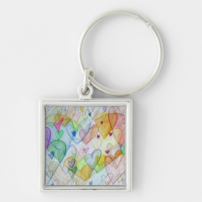 Rainbow Hearts Pendant Art Schlüsselanhänger Charm (Vorne)