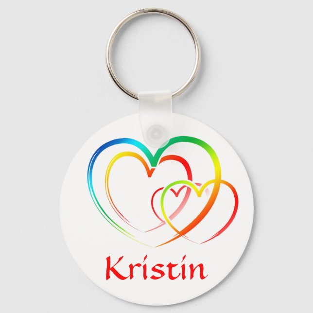 Rainbow Hearts Personalisiert Name Schlüsselanhäng Schlüsselanhänger (Vorderseite)
