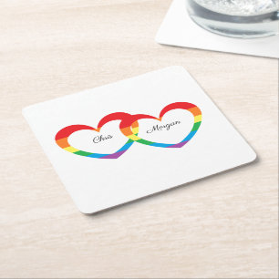 "Rainbow Hearts", Personalisierte Paper-Untersetze Rechteckiger Pappuntersetzer