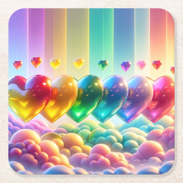 Rainbow Hearts Rechteckiger Pappuntersetzer (Vorderseite)