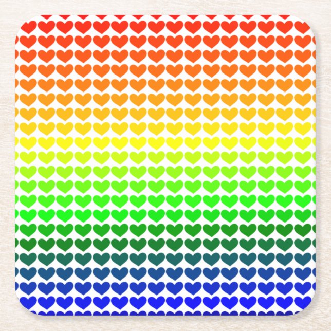 RAINBOW HEARTS RECHTECKIGER PAPPUNTERSETZER (Vorderseite)