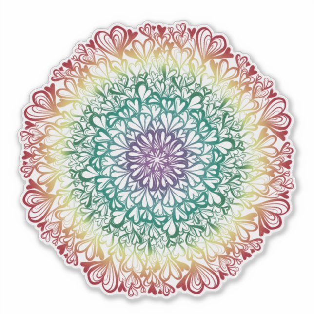Rainbow Hearts Retro Mandala Aufkleber (Vorderseite)