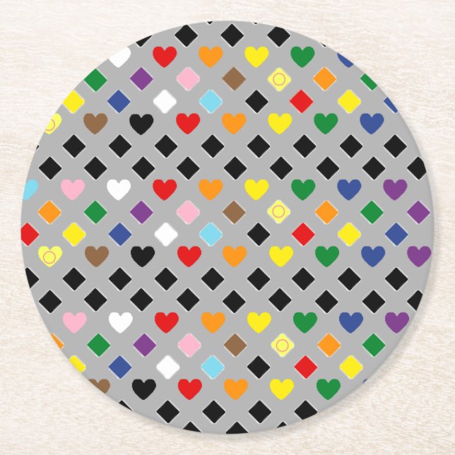 Rainbow Hearts Runder Pappuntersetzer (Vorderseite)