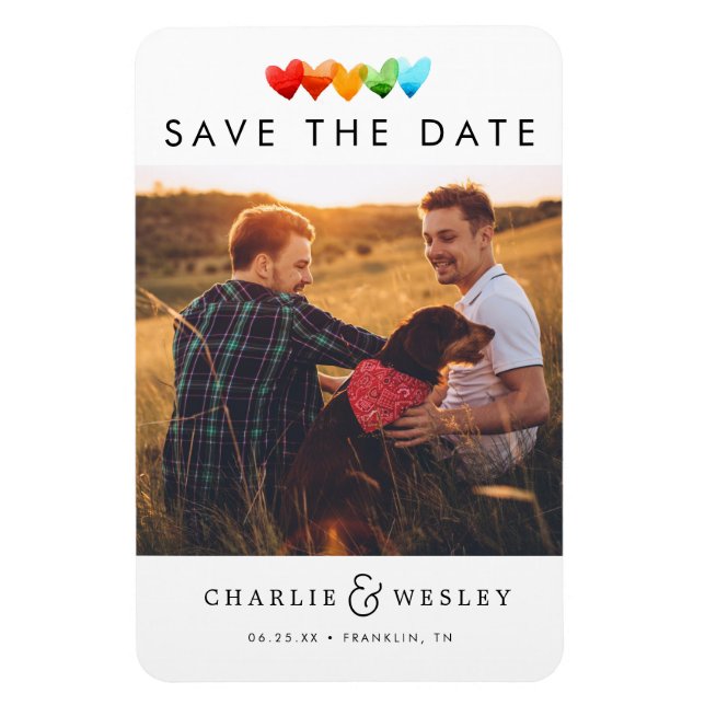 Rainbow Hearts Save the Date mit Foto Magnet (Vertikal)