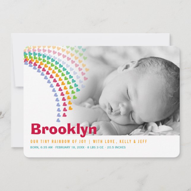Rainbow Hearts Sprinkles Baby Faire-part de naissa (Devant)