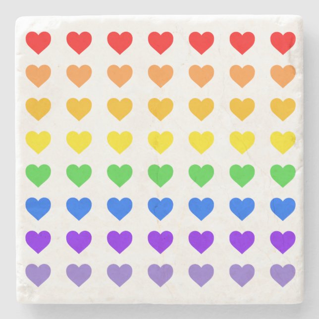 Rainbow Hearts Steinuntersetzer (Vorderseite)