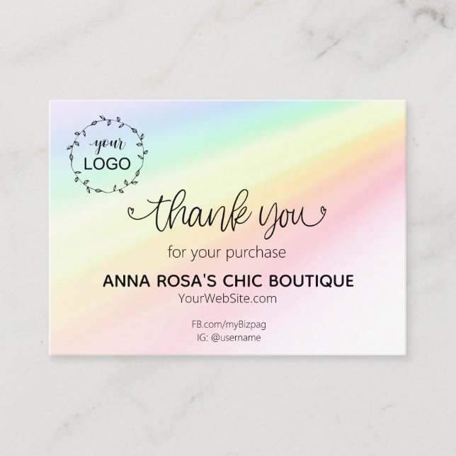 *~* Rainbow Hearts Vielen Dank Branding Logo QR Begleitkarte (Vorderseite)