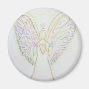Rainbow Hearts White Angel Art Magnet