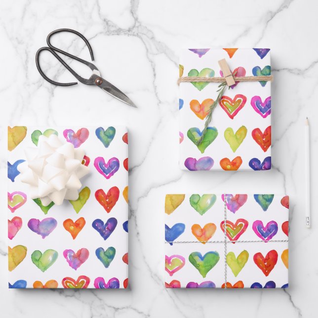 Rainbow-Hearvingpapier Flachblatt-Set 3 Geschenkpapier Set (Vorderseite)