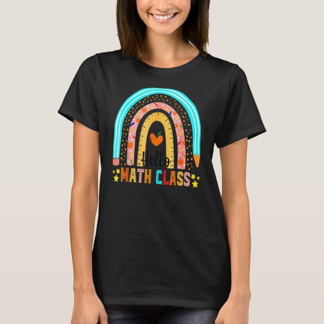 Rainbow Hello Fourth Math Class Teacher First Day T-Shirt (Vorderseite)