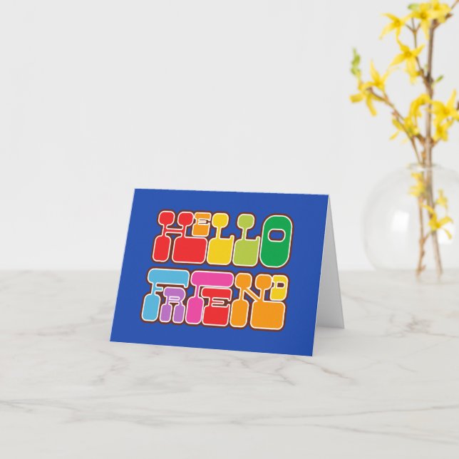 Rainbow Hello Friend Retro Karte (Gelbe Blume)