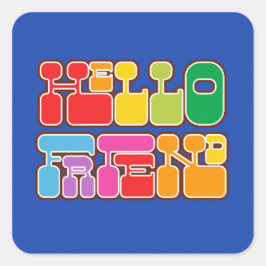 Rainbow Hello Friend Retro Quadratischer Aufkleber