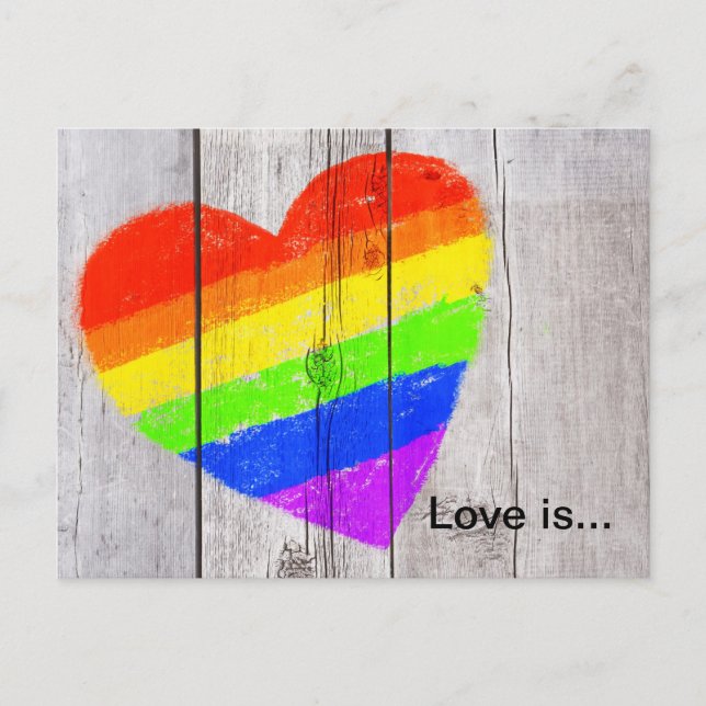 Rainbow-Herz auf einem grungelösten Holzpaneel Postkarte (Vorderseite)