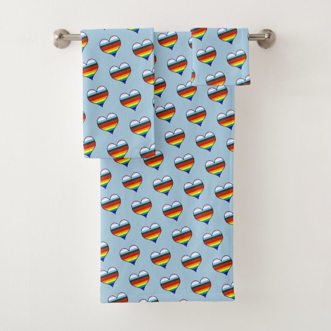 Rainbow Herzdesign Pattern Badetuch Set (Insitu)