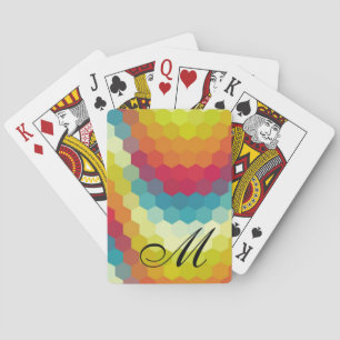 Rainbow Hexagon Muster Monogram Spielkarten