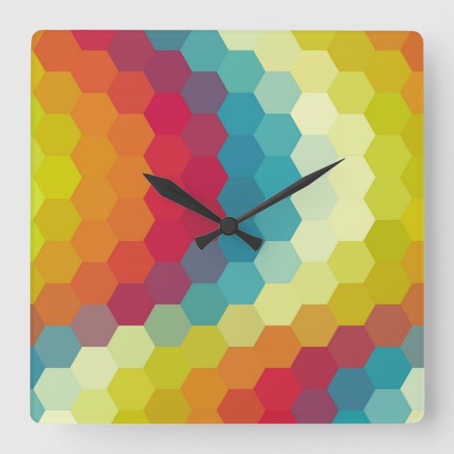 Rainbow Hexagon Zickzack Muster Quadratische Wanduhr (Vorderseite)