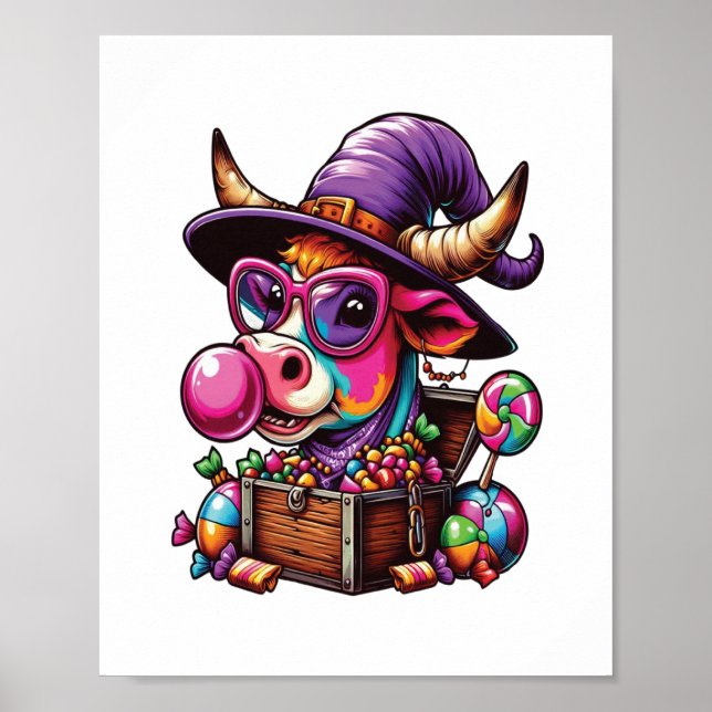Rainbow Highland Cow Halloween Poster (Vorne)