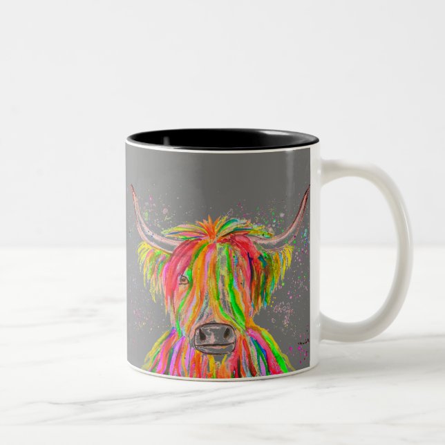 Rainbow Highland Kuh Aquarellon Natur Zuchtbetrieb Zweifarbige Tasse (Rechts)
