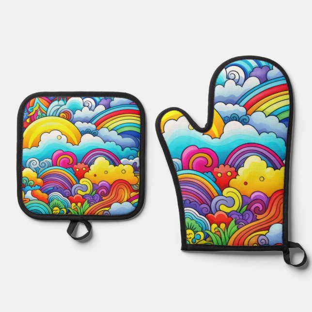Rainbow-Hintergründe Ofenhandschuh & Topflappen-Set (Vorderseite)