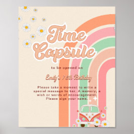 Rainbow Hippie 70's 1st birthday Time Capsule Sign Poster