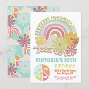 Rainbow Hippie Anniversaire Fête Invitation