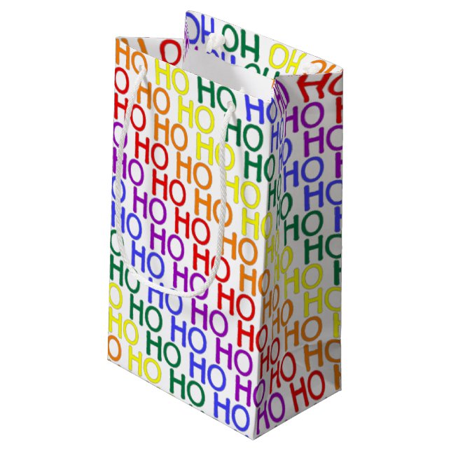 Rainbow Ho Ho Ho Pattern Geschenktasche Kleine Geschenktüte (Rückseite Schrägansicht)