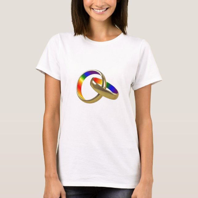 Rainbow-Hochzeitsringe T - Shirt der Frauen (Vorderseite)