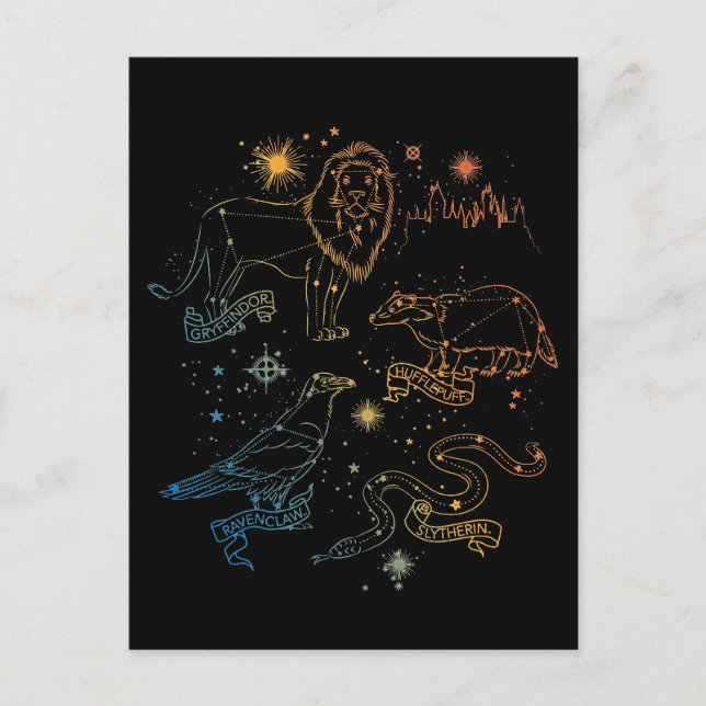 Rainbow HOGWARTS™ Houses Constellations Feiertagspostkarte (Vorderseite)