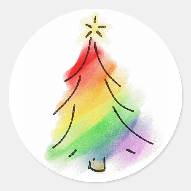 Rainbow Holiday Tree Runder Aufkleber (Vorderseite)