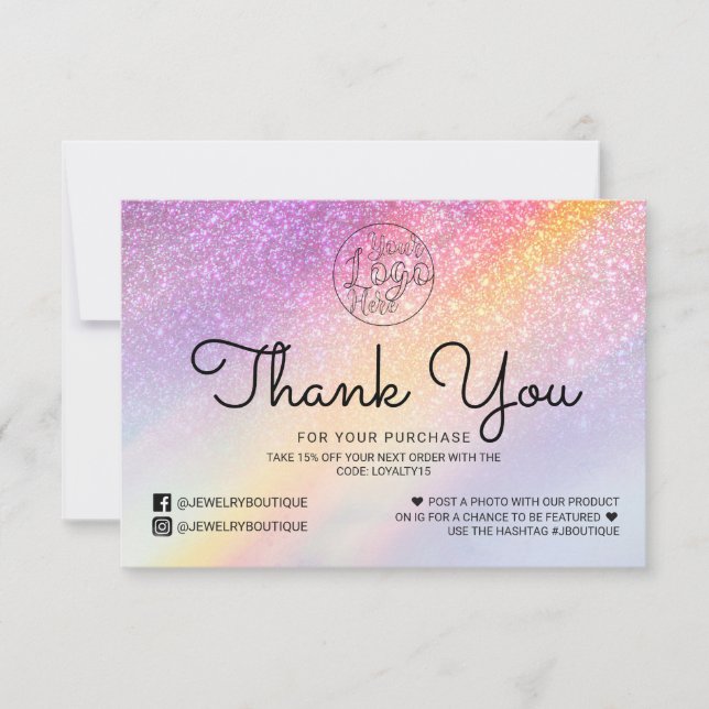 Rainbow Holograph Glitzer Ombre Kunde Vielen Dank Dankeskarte (Vorderseite)