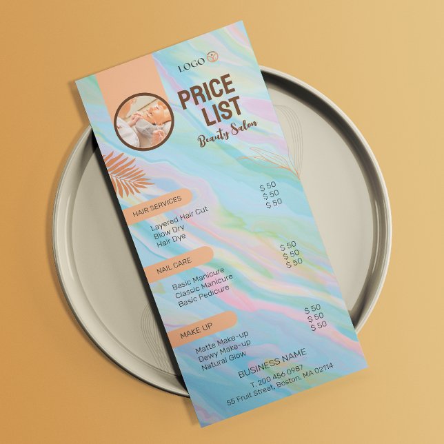 Rainbow Holographic Aestheticicician - Menu Prix (Rainbow Holographic Aesthetician Price List Menu)