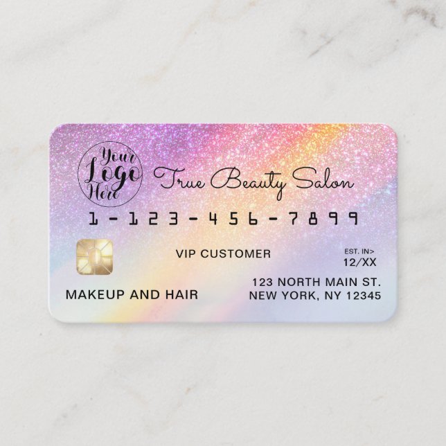Rainbow Holographic Glitzer Ombre Logo Credit Visitenkarte (Vorderseite)