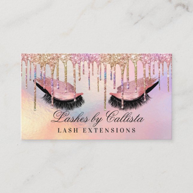 Rainbow Holographic Glitzer Tropfen Lashes Eyes Visitenkarte (Vorderseite)