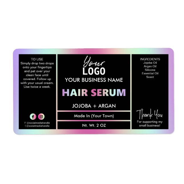 Rainbow Holographic Hair Serum Labels (Vorne)