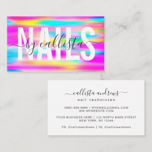 Rainbow Holographic Simple Typografy Nail Artist Visitenkarte