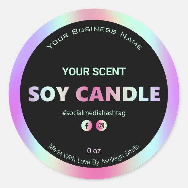 Rainbow Holographic Soy Candle Labels Runder Aufkleber (Vorderseite)