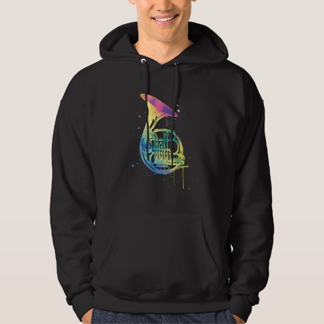 Rainbow Horn Design für französische Horn-Spieler Hoodie (Vorderseite)