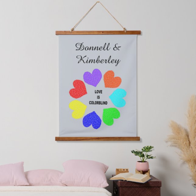 Rainbow-Hörnchen der interrassischen Liebe Wandteppich Mit Holzrahmen (Schlafzimmer)