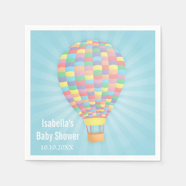 Rainbow Hot Air Ballon Babydusche Papier Napkins Serviette (Vorderseite)