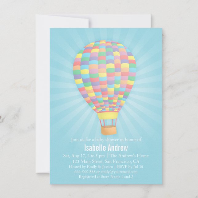 Rainbow Hot Air Balloon Baby Shower Einladungen (Vorderseite)