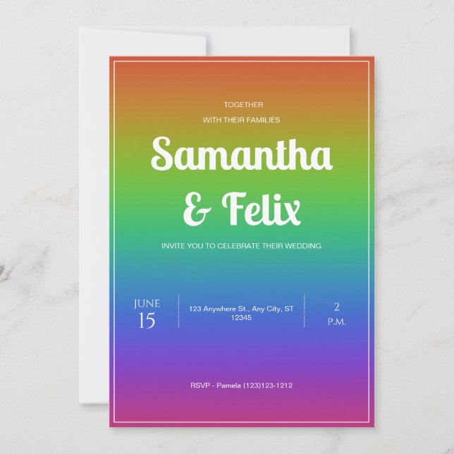 Rainbow Hue Ombre Wedding Einladung (Vorderseite)