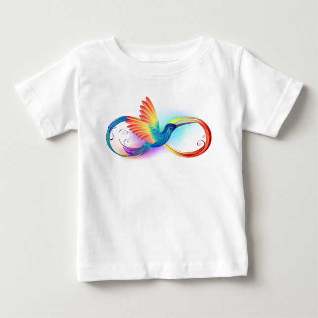 Rainbow Hummingbird mit dem Symbol Unendlichkeit Baby T-shirt (Vorderseite)