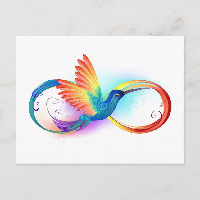 Rainbow Hummingbird mit dem Symbol Unendlichkeit Einladungspostkarte (Vorderseite)